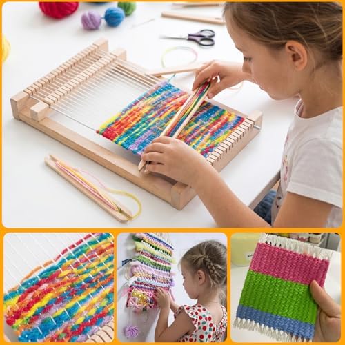 Wooden Weaving Loom Kit for Kids,Arts and Crafts Mini Weaving Loom with 13 roll Colorful Yarns,11.4" x 7.5" Hand-Knitting Frame Looms for Easy Weaving,Weaving Loom and Yarns for Beginners and Adults - Image 4