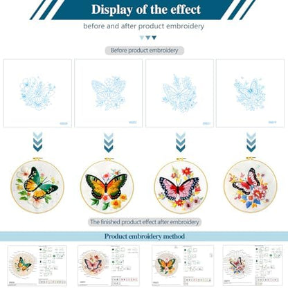 Zhenqing Butterfly Embroidery Kit 11.4x11.4 Inch - Complete Embroidery Set with Fabric, Threads, Needles & Hoop - Beginner-Friendly DIY Craft Kit for Adults (C0040) - Image 6