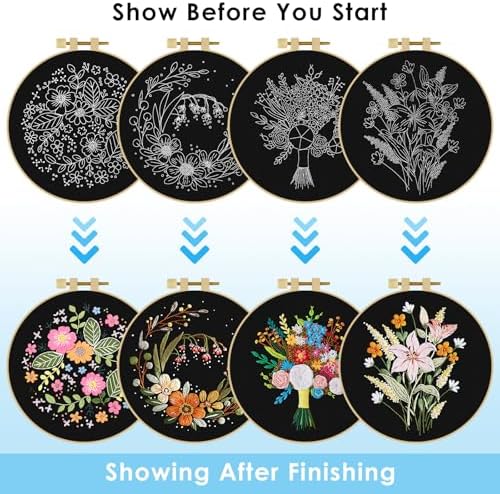 ERKOON 4 Sets Embroidery Kit, Floral Cross Stitch Set for Include Embroidery Cloth Hoops Threads for Craft Lover Hand Stitch(Floral) - Image 5