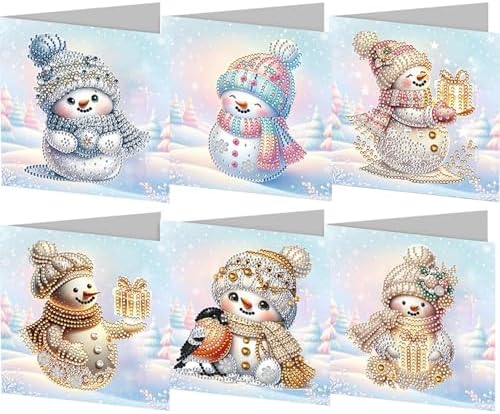 Diamond Art Christmas Cards Kit, 6PCS DIY Diamond Painting Christmas Cards with Envelopes, 5D Diamond Dot Greeting Cards for Adults, Xmas Card for Holiday Crafting Gifts (Colorful Christmas Snowman) by Unknown