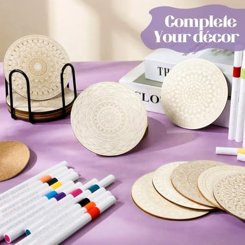 Reallnaive 77 Pcs Wooden Coasters Paint Kit, 20 DIY Mandala - Image 6