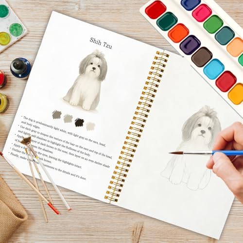 12 Dog Breed Patterns Watercolor Set, Puppy Painting Book for Beginners, Relaxing DIY Art Gift for Dog Moms, Women and Adults, Pet Lover Stress Relief Activity - Image 5