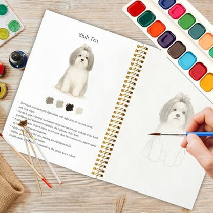 12 Dog Breed Patterns Watercolor Set, Puppy Painting Book for Beginners, Relaxing DIY Art Gift for Dog Moms, Women and Adults, Pet Lover Stress Relief Activity - Image 5