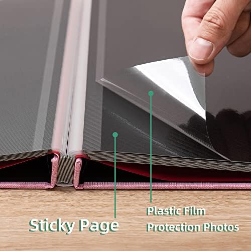 Photo Album Self Adhesive Scrapbook 3x5 4x6 5x7 6x8 Magnetic Album DIY Scrap Book 11x10.6 Inch 40 Black Sticky Pages Linen Cover DIY Photo Album(Pink) - Image 5