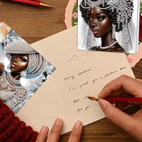 TDFERAN 6 Pack Diamond Painting All Occasion Handmade Greeting Cards Birthday Baby Wedding Birthday Cards Sympathy Card Thinking Of You Card Encouragement invitation letter Blank Fairy Angel Elf Bride - Image 7