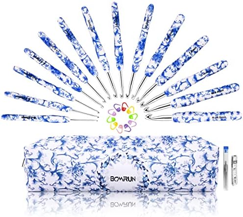 BCMRUN Crochet Hooks Set with Case 14 Size Blue and White Porcelain Pattern for Arthritis Hands, 2.25mm(B)-10mm(N) Crochet Needles for Beginners, Mothers Day Gift, Crochet Lovers (Azure) by BCMRUN