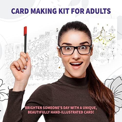 SpiceBox Mindful Adult Coloring DIY Greeting Cards Set, Card Making Kits for Holiday Christmas, Valentine’s Day, Mother’s Day, Thank You, with Markers, Gel Pens, and Calligraphy Pen, Hobby Kits - Image 2