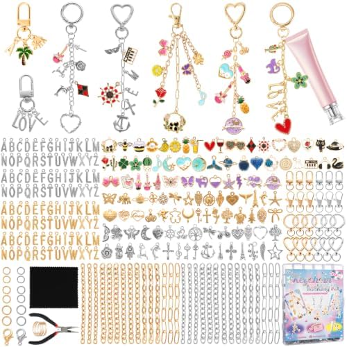 Zefy 552Pcs Charms Lipgloss Keychain Making Kit, DIY Bag Charm Gold Silver by Zefy