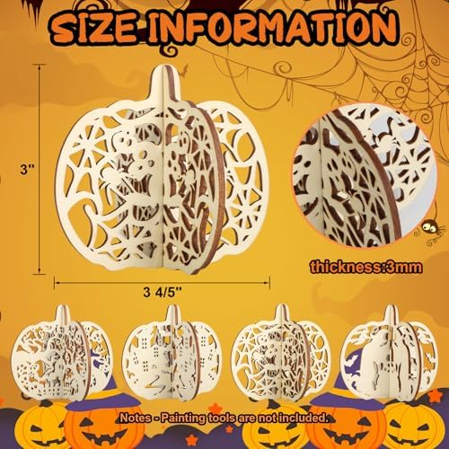 COCHIE DIY 3D Halloween Pumpkin Wood Crafts to Paint for Kids Adults, Paintable Unfinished Wooden Slices for Craft, Cutouts Ornaments for Painting Decorations (24 PCS) - Image 2