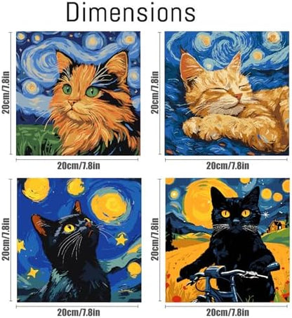Canrichshop 4 Packs Black Cat Paint by Number Kit for Beginner with Frame,Paint by Numbers Kits on Canvas, DIY Number Painting for Adults for Decor 8X 8 inch - Image 2