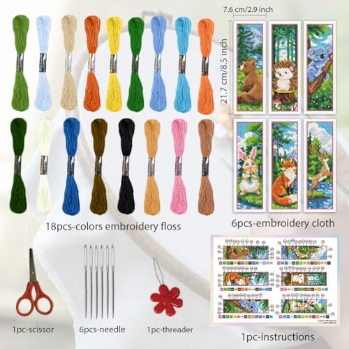 ORIGACH 6 Set Forest Animals Cross Stitch Bookmark Kit for Beginner - Image 2