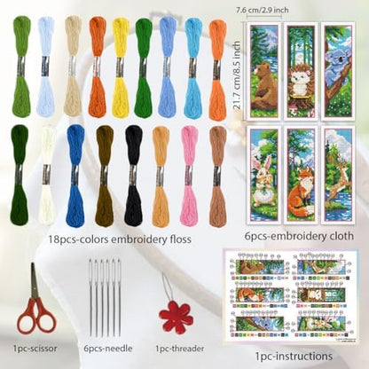 ORIGACH 6 Set Forest Animals Cross Stitch Bookmark Kit for Beginner - Image 2