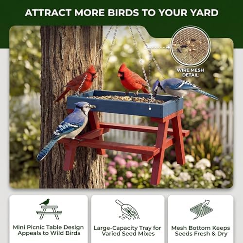 DIY Bird Feeder Kit for Kids and Adults, Wooden Picnic Table Hanging Bird Feeder Craft Kit with Paints, Brushes for Backyard Garden Bird Watching - Image 3