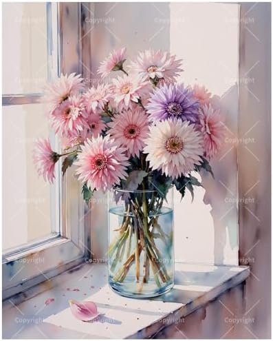 Floral Paint by Numbers Kit for Adults - DIY Pink and Purple Daisies in Glass Vase Painting on Canvas 16x20 Inches, Acrylic Paint Set, Suitable for Beginners, Art for Home Decoration or Gifts by Unknown
