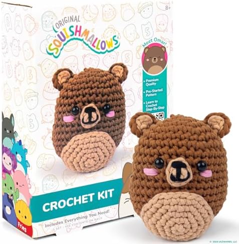 Original Squishmallows Omar the Bear Crochet Kit, Includes Yarn, Crochet Hook, Starter Hooks, Step-By-Step Tutorials, Exclusive Crochet Kit for Beginners, DIY Craft, Crochet Kits, Great Teen Gifts by HorizonGroupUSA