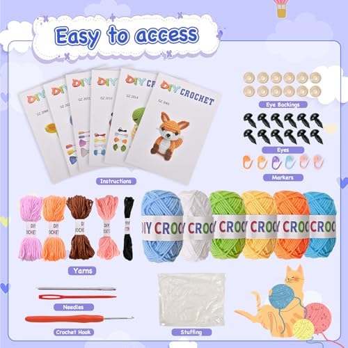 Wunila Crochet Kit for Beginners Adults, 6pcs Animal Crochet Starter Kit - Image 3
