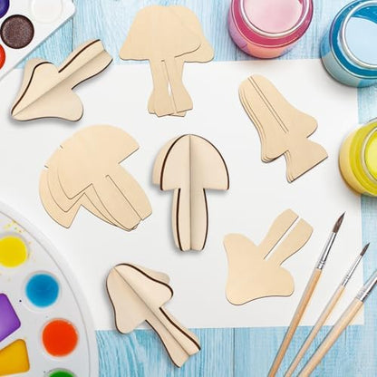 COCHIE DIY 3D Wood Crafts to Paint, Paintable Unfinished Wooden Slices for Craft, Mushrooms Cutouts Ornaments for Painting Decorations (24 PCS) - Image 7