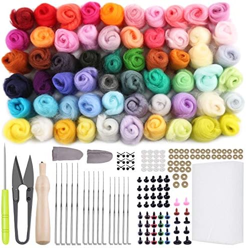 Needle Felting Kits Felt Needle Kit Wool Felting Kit 60 Colors Felting Wool by Jupean