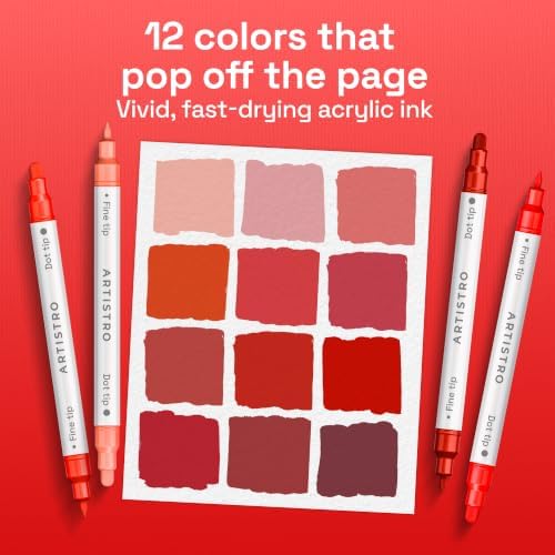 ARTISTRO Red Tones Dual-Tip Acrylic Paint Marker Pens - Set of 12 - Image 2