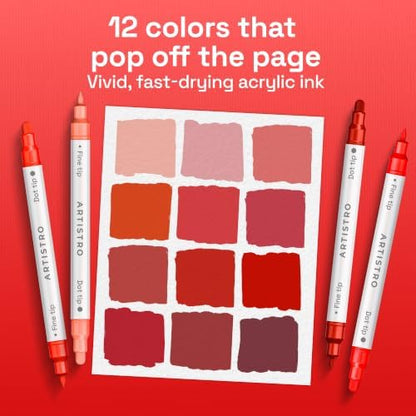 ARTISTRO Red Tones Dual-Tip Acrylic Paint Marker Pens - Set of 12 - Image 2