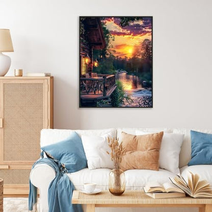 Paint by Numbers Kit for Adults, Sunset Cabin Number Painting Canvas Kit - Image 2