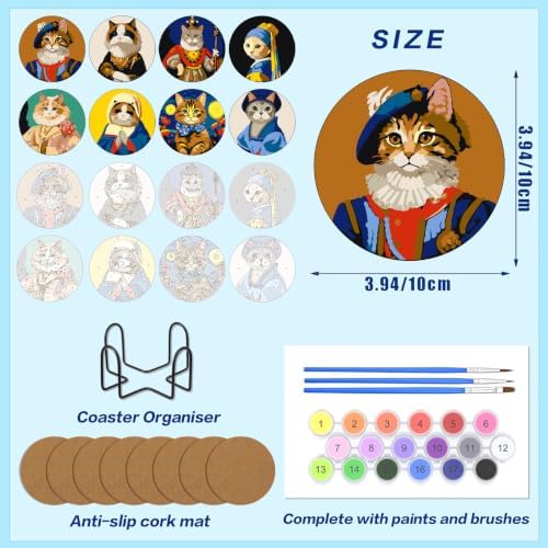 DPARTGMJT 8 Pack Cats Paint by Numbers Kits Coasters with Holder Cork Pads - Image 2