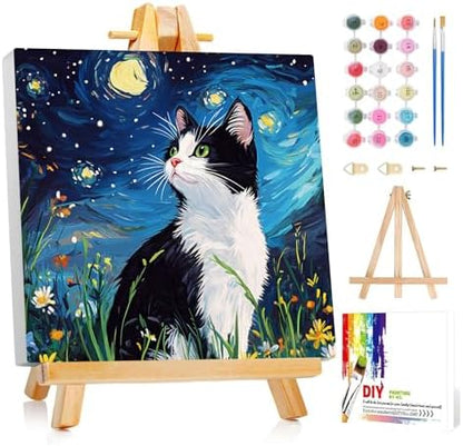 Framed Paint by Numbers Kit for Adults Beginner & Kids Ages 8-12 Cat Adult Paint by Number Kits on Canvas with Easel Starry Night Painting by Numbers for Adults with Frame DIY Painting Kits 8x8 Inch by Unknown