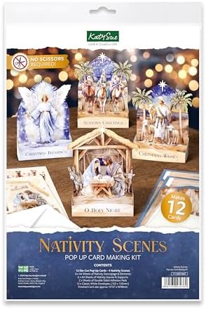 Katy Sue Nativity Scenes Pop Up Christmas Card Making Kit for Adults. Makes 12 Cards & Contains Nativity 3D Die-Cut Decoupage, Supports, Envelopes, Instructions & Foam Pads for Christmas Card Making by KatySue