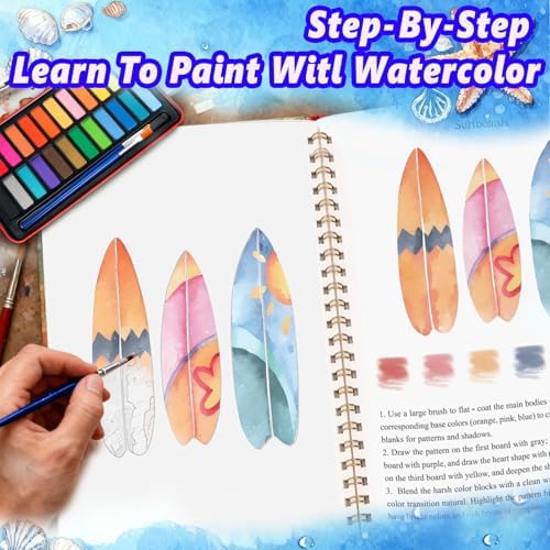 Watercolor Workbook - Coloring Book Beginner Friendly Painting Kit, Watercolor Workbooks for Adults with 24 Colors Paint, Exploration Gift for Adults Teens (Seaside) - Image 4