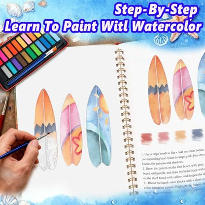 Watercolor Workbook - Coloring Book Beginner Friendly Painting Kit, Watercolor Workbooks for Adults with 24 Colors Paint, Exploration Gift for Adults Teens (Seaside) - Image 4
