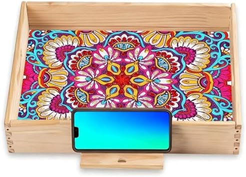 EWJRNSF Diamond Art Kits for Adults Wooden Serving Trays with Handles, 5D Diamond Painting Big Gem Arts and Craft Gifts Trays with Phone Holder Decor Gift Home Decor 12.2x16.1 Inches Mandala by EWJRNSFDiamondPainting