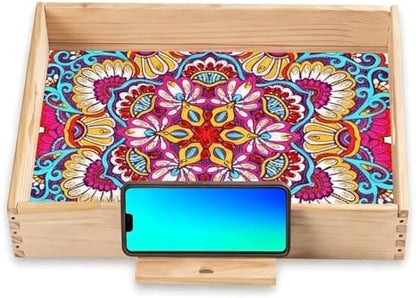 EWJRNSF Diamond Art Kits for Adults Wooden Serving Trays with Handles, 5D Diamond Painting Big Gem Arts and Craft Gifts Trays with Phone Holder Decor Gift Home Decor 12.2x16.1 Inches Mandala by EWJRNSFDiamondPainting