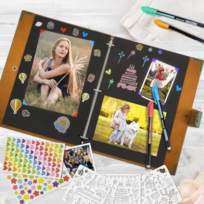 ZEEYUAN Scrapbook Photo Album PU Leather Scrap Book Mothers Day Gifts for Mom Valentines Couples Gift Vintage Family Scrapbook Memory Photo Book 60 Black Pages - Image 2