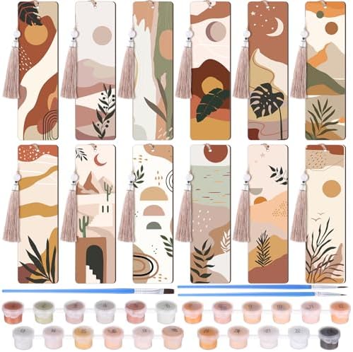 Kosiz 12 Pcs Boho Paint by Number Kit for Adult Wood Bookmark by Kosiz