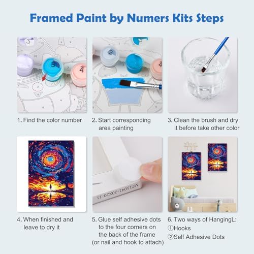 MOGTAA Starry Sky Paint by Numbers Kit for Adults Beginners with Frame, Landscape Adult Paint by Number Kits on Canvas with Easel, Easy DIY Oil Painting Kits for Home Decor, 8x12in - Image 6