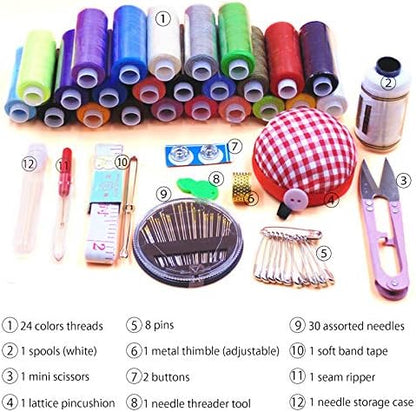 2 Layers Sewing Kits with Vintage Box Sewing Accessories Supplies Kits for Adults Kids Beginner Travel Sewing Basket Metal Handle Purple - Image 2