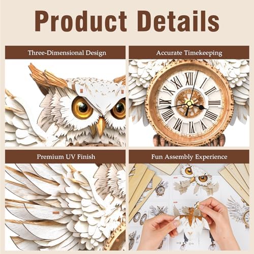 KAAYEE 3D Puzzles for Adults Snowy Owl Clock Bird Wooden Puzzle DIY Craft - Image 2