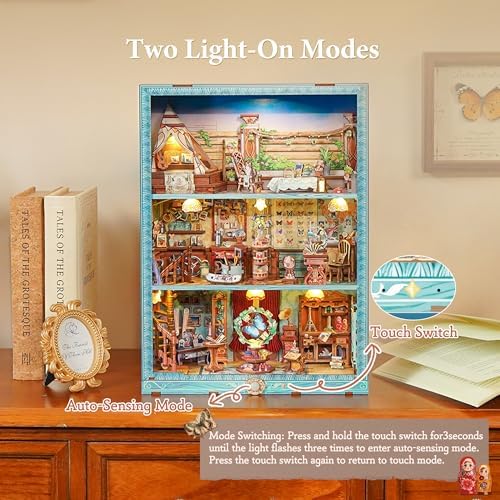 Tonecheer 3D Puzzle Story Frame Kit, Book Nook DIY Miniature House Wooden Dollhouse Kit, Wall Mountable Decor Diorama Model with Dust Cover and LED for Ideal Gift - Travel Collector - Image 5