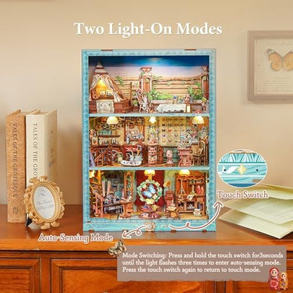 Tonecheer 3D Puzzle Story Frame Kit, Book Nook DIY Miniature House Wooden Dollhouse Kit, Wall Mountable Decor Diorama Model with Dust Cover and LED for Ideal Gift - Travel Collector - Image 5