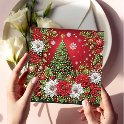 jinglinhh 6pcs Diamond Art Painting Christmas Tree Poinsettia Atmosphere Greeting Cards with Envelopes, DIY Card Making Kits for Adults, Diamond Art Postcards Christmas Cards Craft Gifts - Image 7