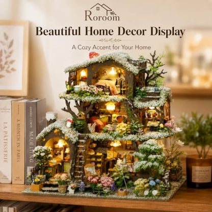 Roroom DIY Miniature House Kit, Snowy Fairy Forest House Dollhouse Kit - Image 4