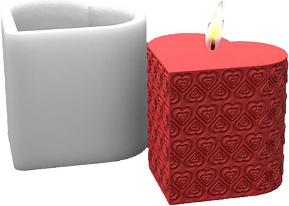 Grainrain 3D Heart Rose Flower Design Silicone Candle Mold Decorated Pillar Candle Mould Handcrafted Silicone Molds for Candle Wax Resin Gyspum Crafts Making (D9)