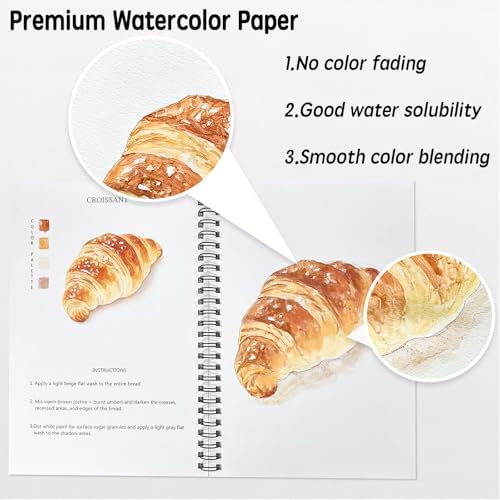 SLWBZ Watercolor Workbook Baking, 15 Different Patterns of Original DIY Designs, Beginner-Friendly Watercolor Workbooks, (Baking, Without Palette) - Image 3