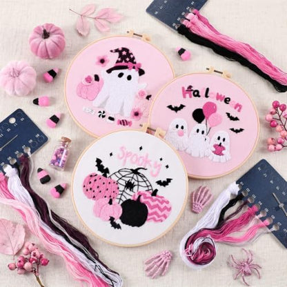 Mindsoft 3 Set Needlepoint Kit for Beginners with Hoop,Pink Halloween - Image 5