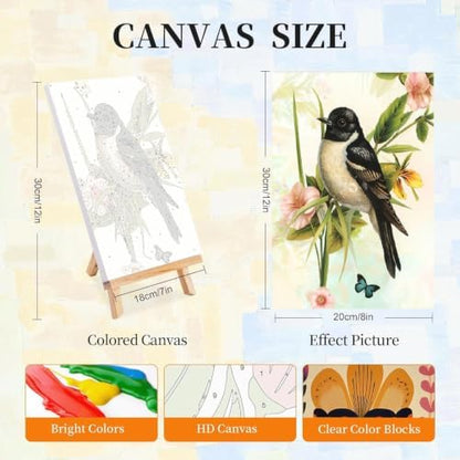 LWZAYS 4 Pack Bird Paint by Numbers Kit for Adults with Frame, Vintage Paint by Number for Adults Beginner with Wooden Easel, DIY Painting by Numbers Canvas Framed for Home Decor 8 x 12 Inch - Image 2