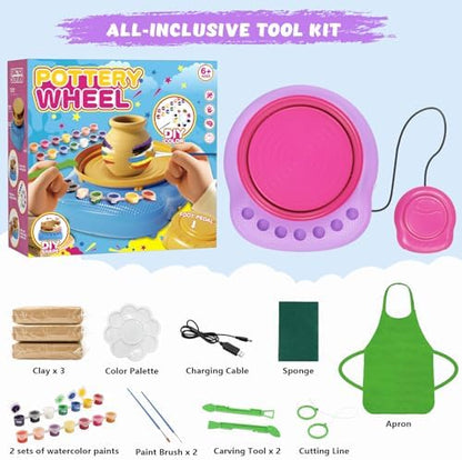 Pottery Wheel for Kids with Air Dry Clay Kit, 12 Paints & Tools, Ages 6-12 - Image 2
