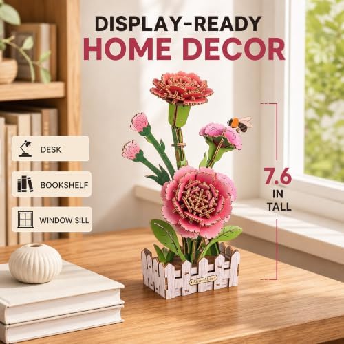 Evankin 3D Wooden Carnation Puzzle Kit, DIY Bouquet Model - Image 4