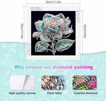 jinglinhh Rose Flowers Special Shaped DIY Diamond Art Painting Kit for Adults Beginners, Partial Drill Crystal Rhinestone Gem Art Craft Home Wall Decor 30x30cm - Image 2