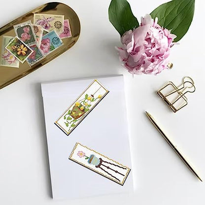 FREEBLOSS 6 Set Cross Stitch Bookmark Kit Flowers Patterns Stamped Cross Stitch Kit with Instruction Embroidery Kit for Adults Beginners Reading Gift 8''x2.4'' - Image 6