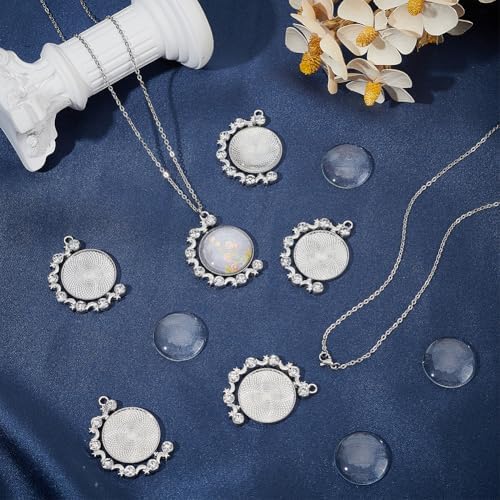 24Pcs 6 Sets Cabochon Necklace Kit Round Bezel Pendant Trays with Glass Cabochons Chain Double Sided Rhinestone Rotatable Charm for Jewelry Making Supplies DIY Necklace Birthday Gift Adults - Image 4